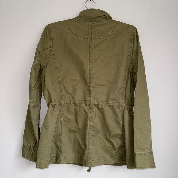 JCREW Womens Medium Olive Green Adjustable Waist Full Zip Utility Jacket VV7 - Picture 4 of 6